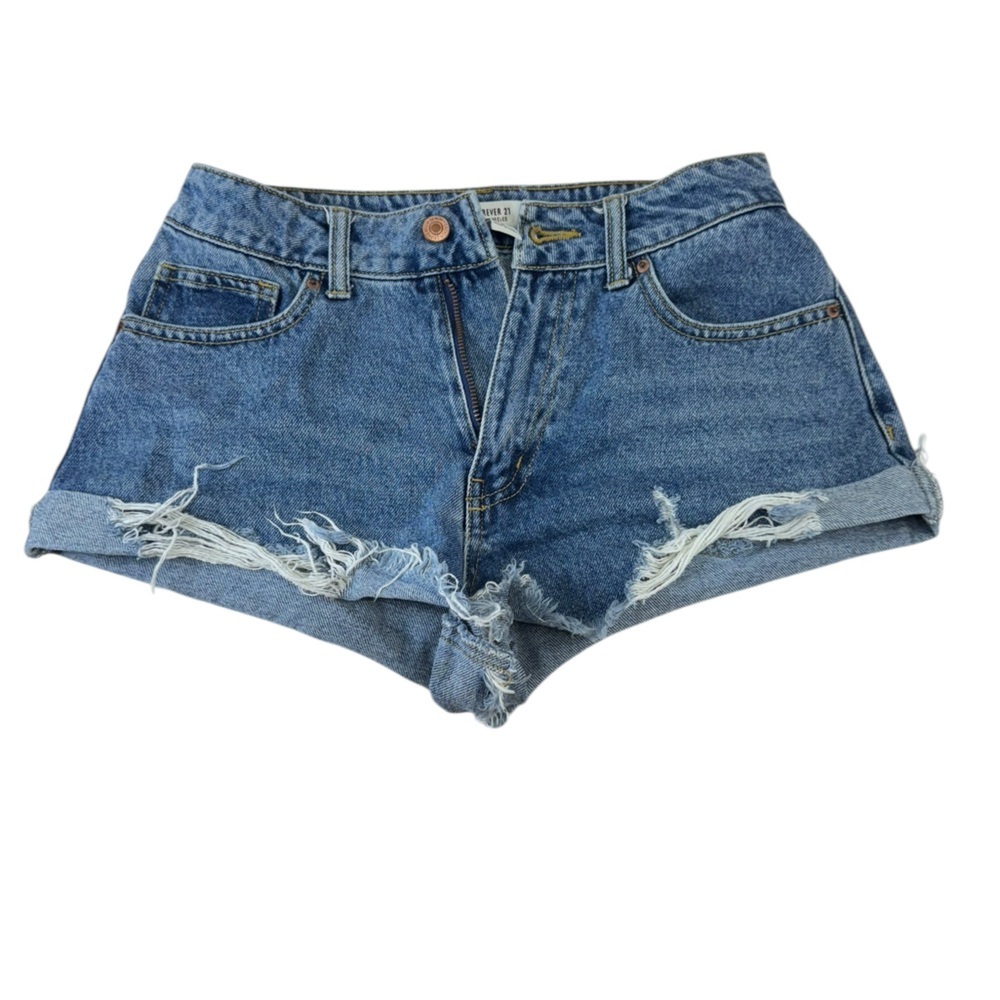 Forever 21 .  Blue High-Waisted Jean Shorts
